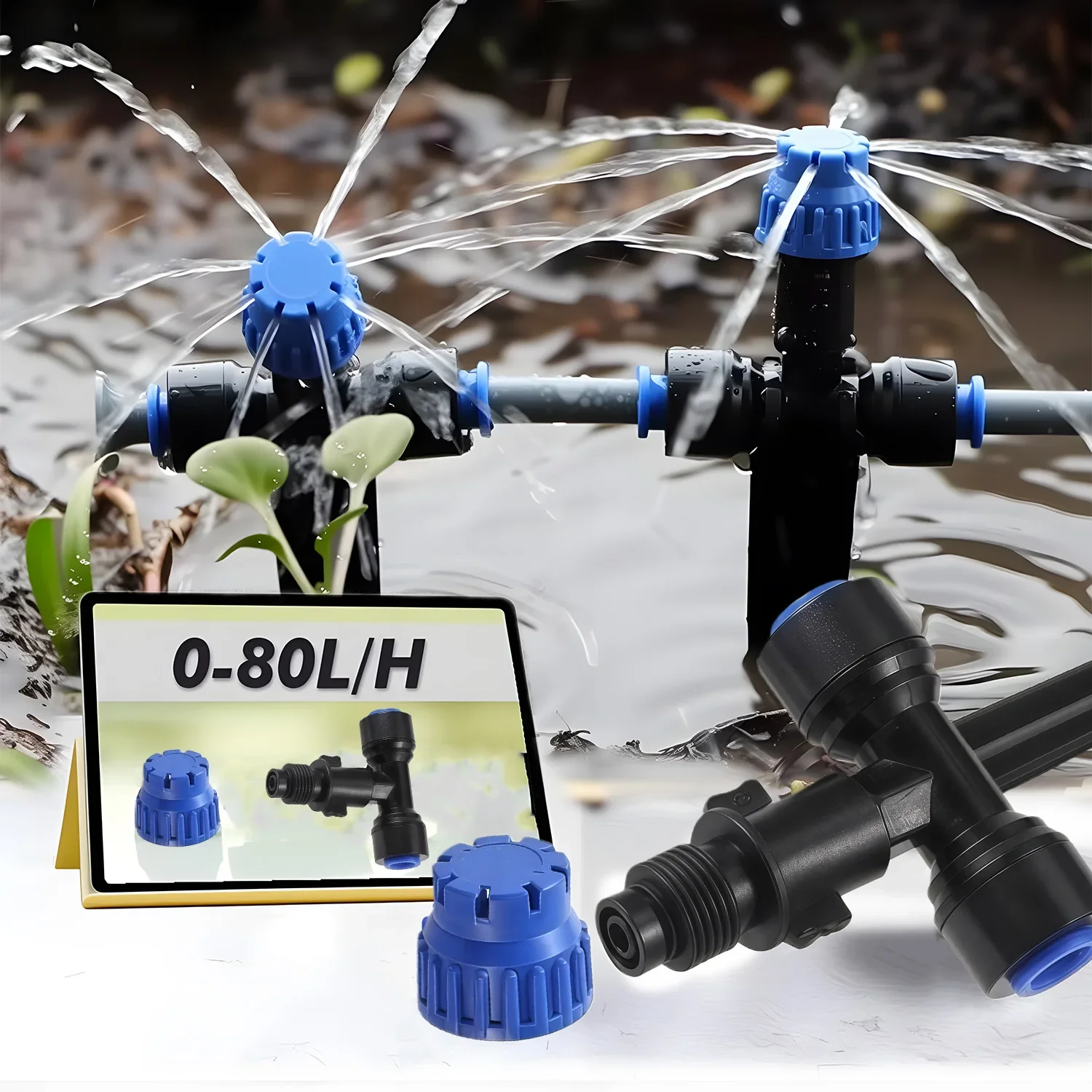 Garden Irrigation Watering Kit 1/4" Outdoor Drip Sprayer 8-hole Dripper with Stake Adjustable Sprinkler 6mm Quick Push Slip Lock - 4