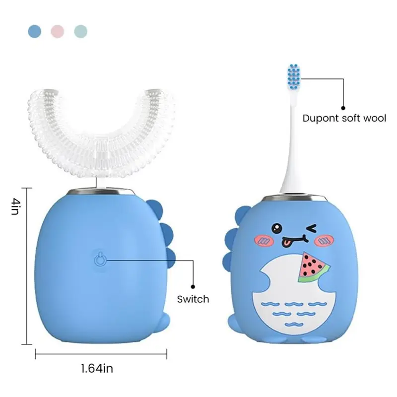 KEOL-Kids U자형 전동칫솔, 3가지 청소 모드, 4개의 칫솔모, 360도 ° 자동 칫솔