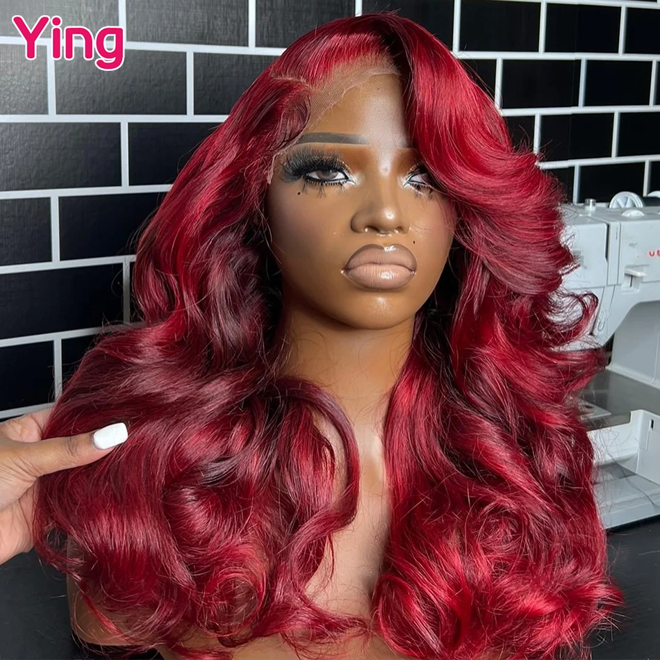 

Ying Hair 12 A 13x6 Transparent Lace Front Wig Cherry Red Colored 180% Body Wave 13x4 Lace Front Wig PrePlucked With Baby Hair