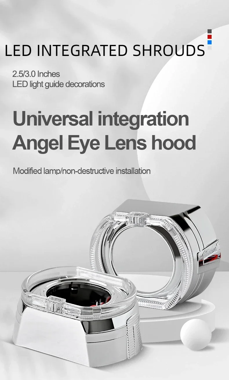 DRL Angel Eye Decorative Shrouds White Yellow RGB APP Control For 2.5 Inches and 3 Inches HID LED Projector Lenses Signal Light