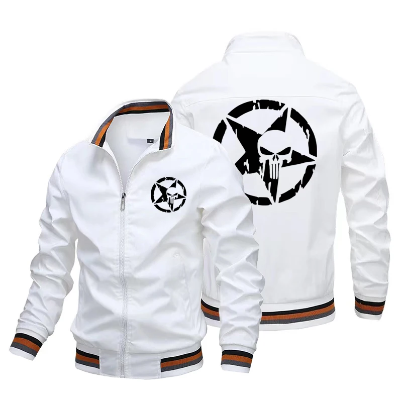 

Hot selling men's fashion jacket coat new windbreaker tooling outdoor clothes casual handsome street anime punisher print coat