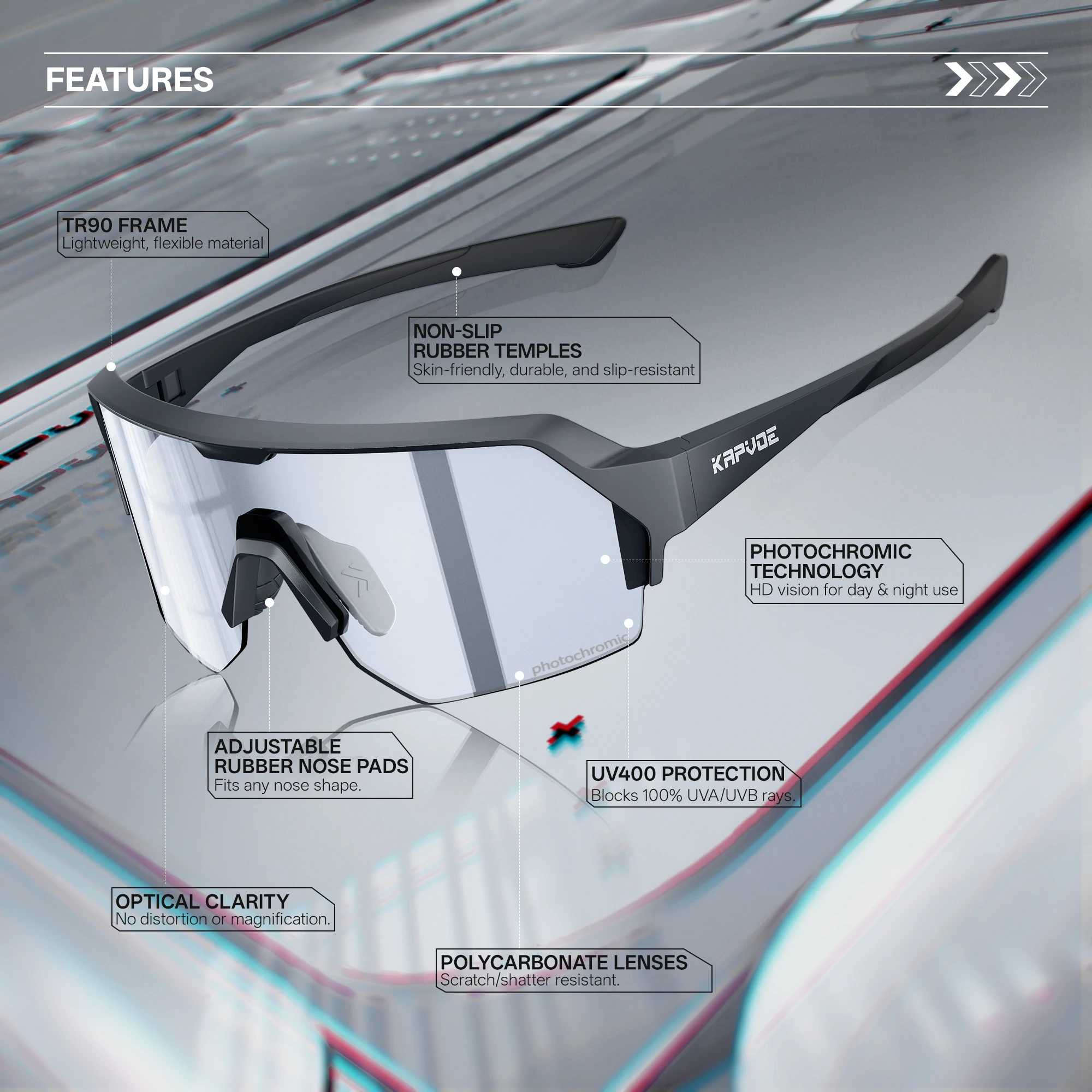 Kapvoe Photochromic Hiking Eyewear Cycling Glasses Bicycle for Outdoor Sports Sunglasses MTB Goggles Bike Men Cycl Equipment