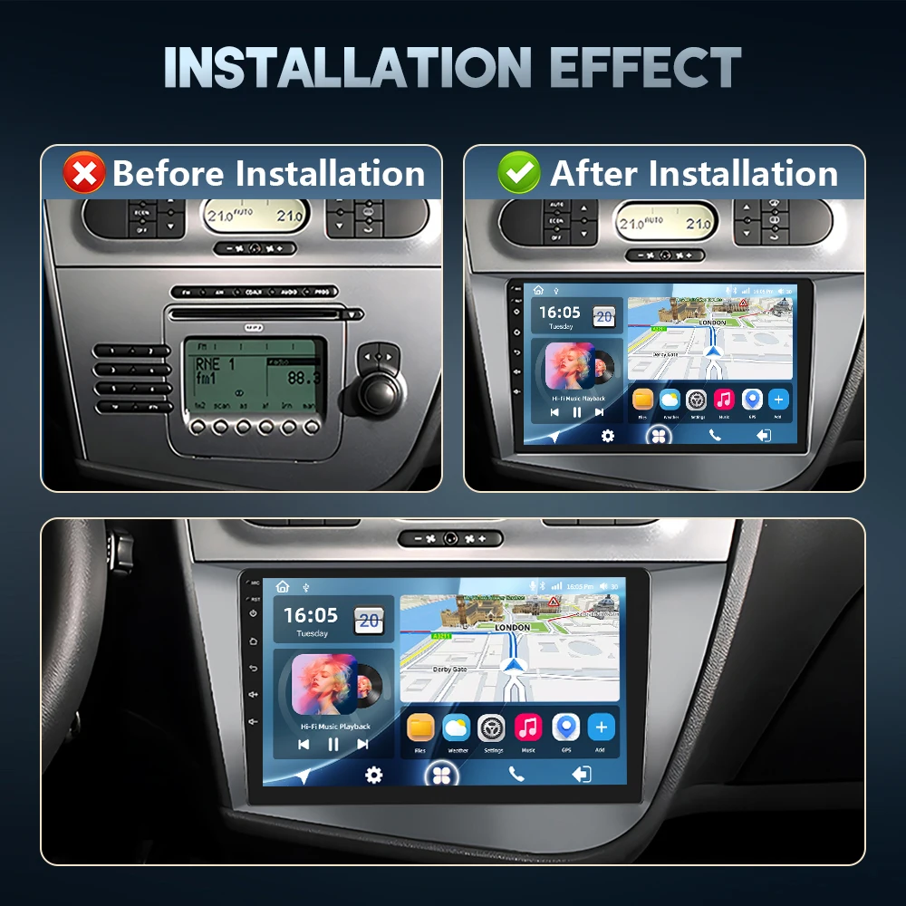 Radio de Coche Android Podofo de 8 Núcleos y 2 DIN para SEAT LEON 2005 2006-2012, Navegación GPS, Carplay, Android Auto, WIFI, DSP, FM, RDS, Bluetooth 4