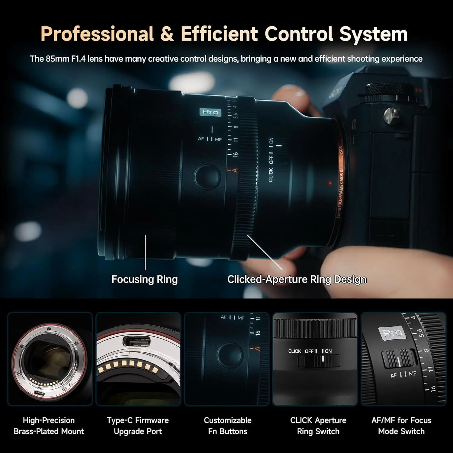 VILTROX AF 85mm F1.4 Pro FE 렌즈 자동 초점 대구경 풀프레임 미러리스 카메라 렌즈 ( E 마운트 A7 A7R A7RII ZVE1 호환)