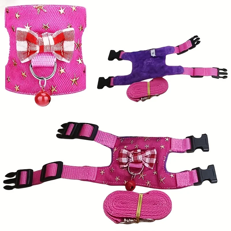 Hamster Harness and Leash Set - Comfortable Padded Vest for Small Pets with Bow Bells