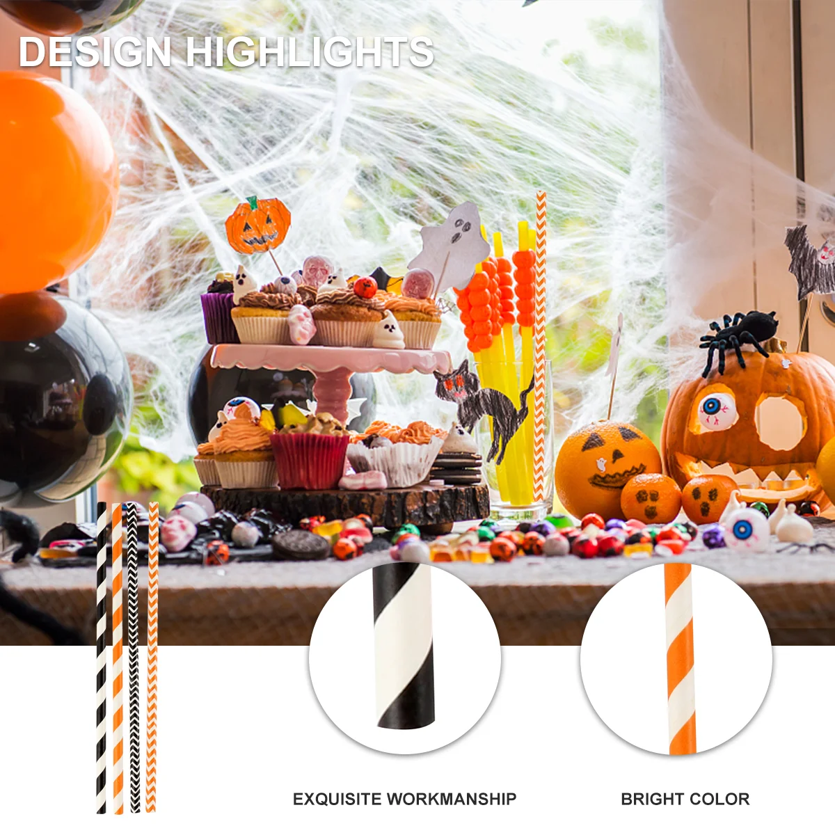 100 Pcs Kraft Paper Straws Disposable Patterned Halloween Drinking Party Coffee Tea Cocktail Unique Gatherings
