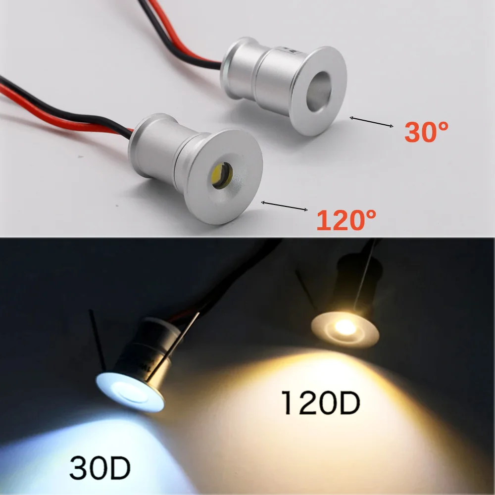 1W LED Mini Spotlight 15mm Cutout Recessed Lighting DC3V/12V IP65 Home Kitchen Ceiling Light 30D/120D Beam Angle led downlight led spotlight miniature lights undercabinet range hood light