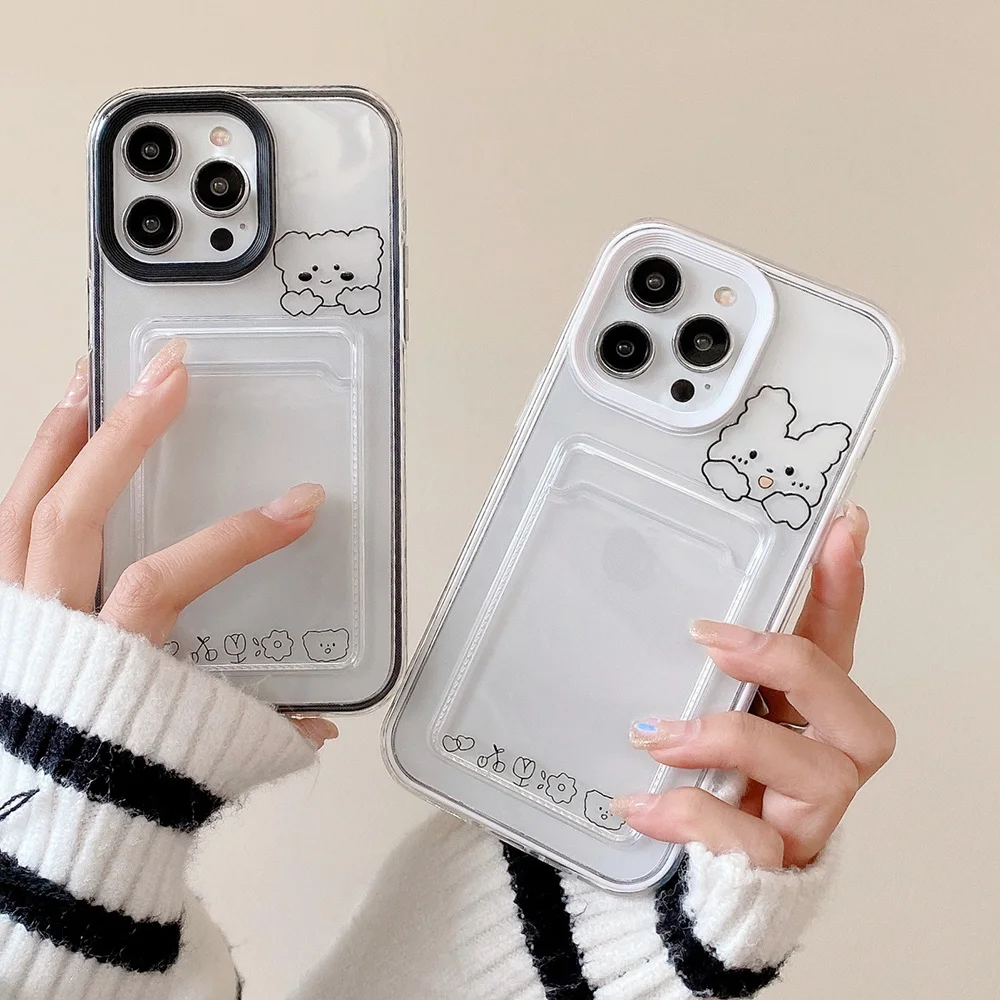 

Cute Animals Card Pocket Case For iPhone 15 Pro Max Case iPhone 14 11 12 13 Pro Max X XS XR 6 7 8 14 15 Plus SE 2022 Back Covers