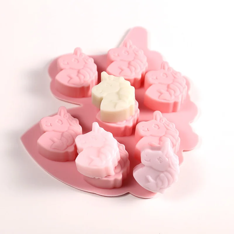 Silicone Soap Molds Epoxy Resin Molds 7 Cavitiy Unicorn Shape Soap Silicone Mold DIY Handmade Fondant Chocolate Mousse Cake Form Mould Resin Craft Decorating Tools