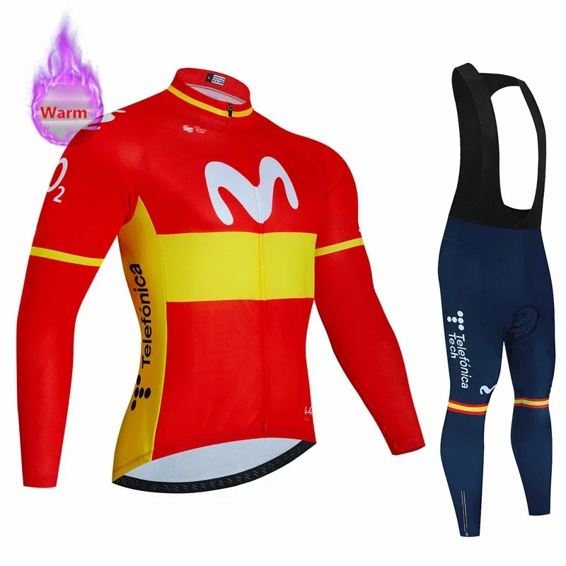 Movistar Pro Winter Cycling Set Thermal Fleece Bicycle Clothing Long Sleeve Jersey Road Bike Clothes Ropa Ciclismo MTB Uniform