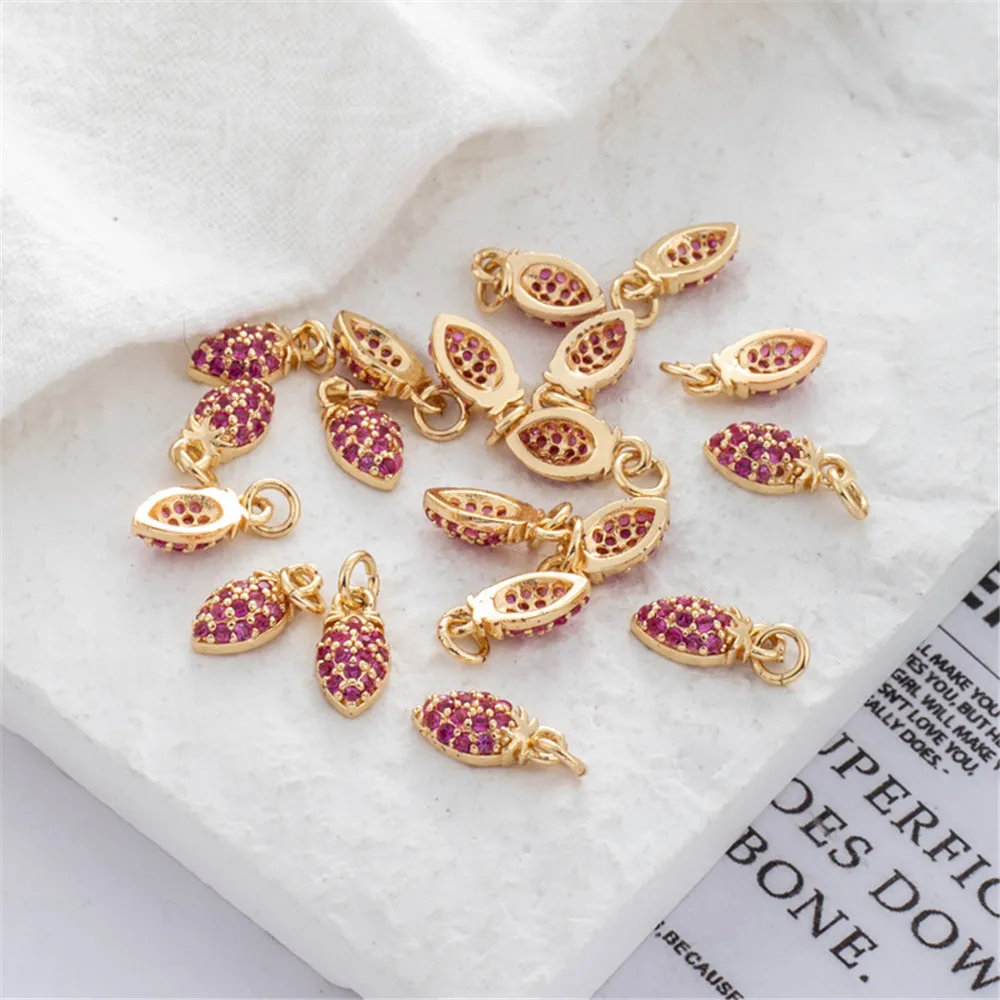 

14k gold inlaid zircon color zirconium small cute strawberry pendant 5 * 10mm beautiful small fresh diy accessories