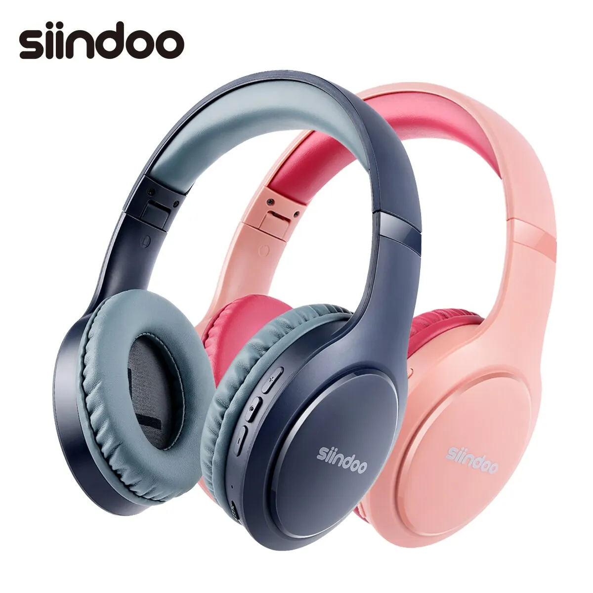  Siindoo JH-919 Wireless Bluetooth Headphones Pink&Blue Foldable Stereo Earphones Super Bass Noise Cancelling Mic For Laptop TV 