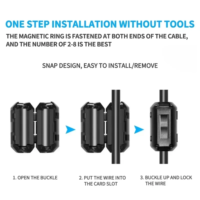 Filtre de démagnétisation anti-interférence pour noyau de ferrite de câble, clip de starter, diamètre intérieur EMC 3.5mm, 5mm, 7mm, 9mm, 11mm, 13mm