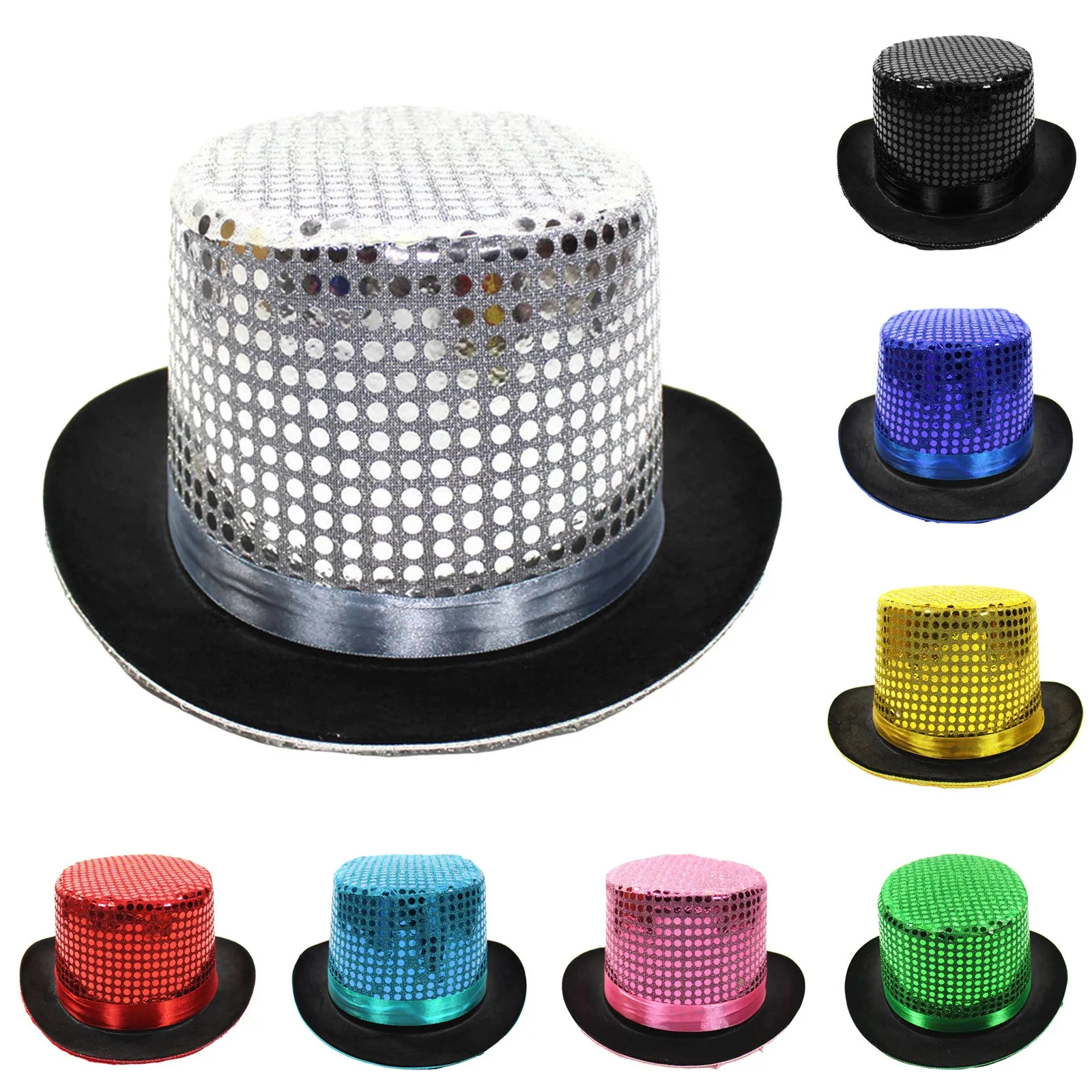 Adult High Hat Vintage British Gentleman Jazz Hat Club Party Magician Performance Sequin High Bowler Hats