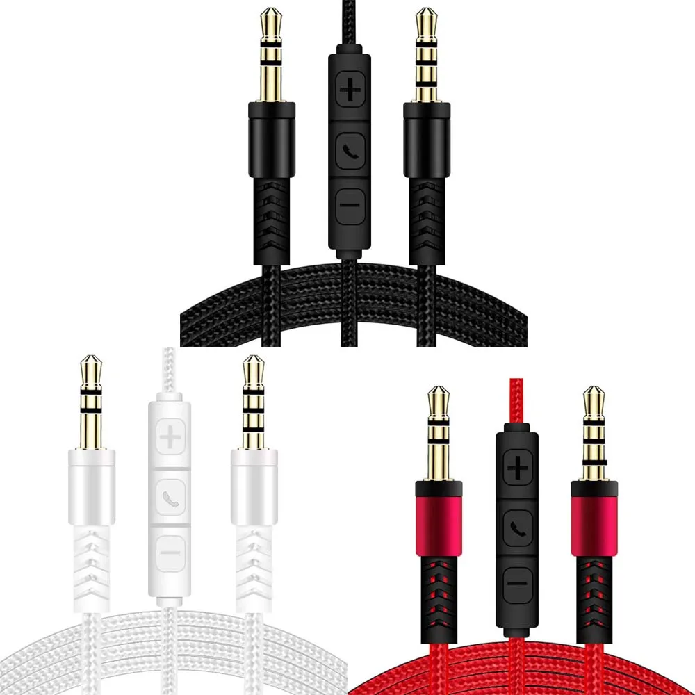 

Cable For phone Headphone Cord Gold-plated Plug With Mic Speaker Line Nylon Braid Audio Cable Audio Wire Aux Cable Car Aux Cord