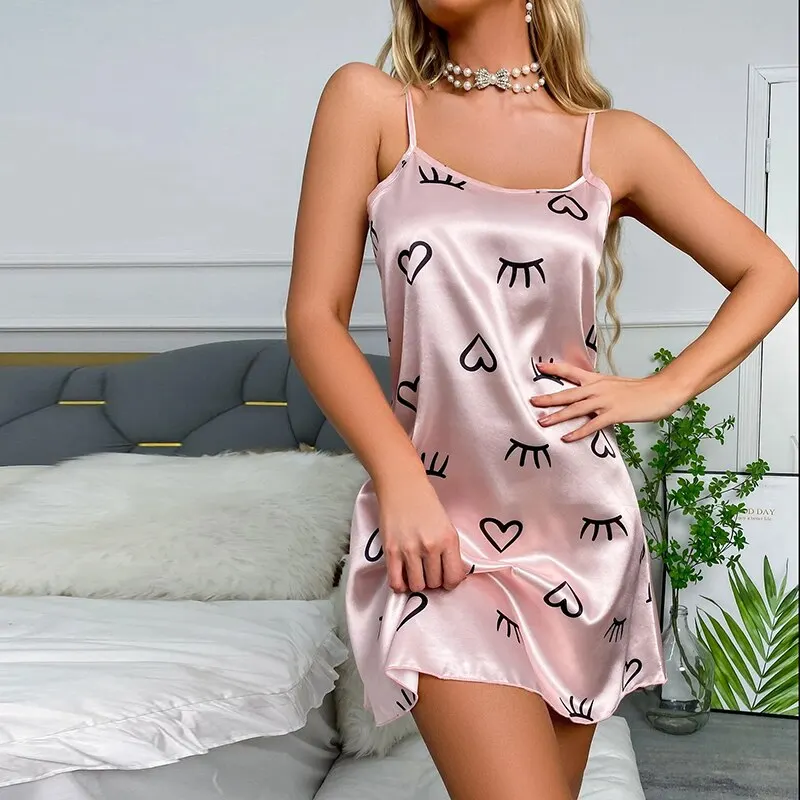 Women's Sexy Lingerie Babydoll Nightdress Sleepwear Underwear Dress Pajamas Print Sleeveless Nightwear Nighties Pijama Chemise