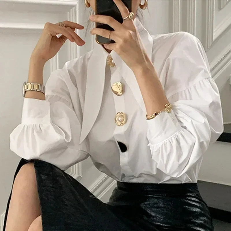 Cotton Elegant Women Long Sleeved Blouse