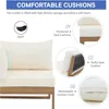 4 Piece Acacia Wood L-Shaped Outdoor Sectional Sofa Set with Built-in Side Table and Cream White Cushions, Conversation Set 4