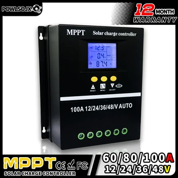 POWLSOJX MPPT 태양광 충전 컨트롤러 도구, LCD 듀얼 USB, 납산 리튬 배터리, 고속 충전기, 36V, 48V, 24V, 12V, 100A, 80A, 60A