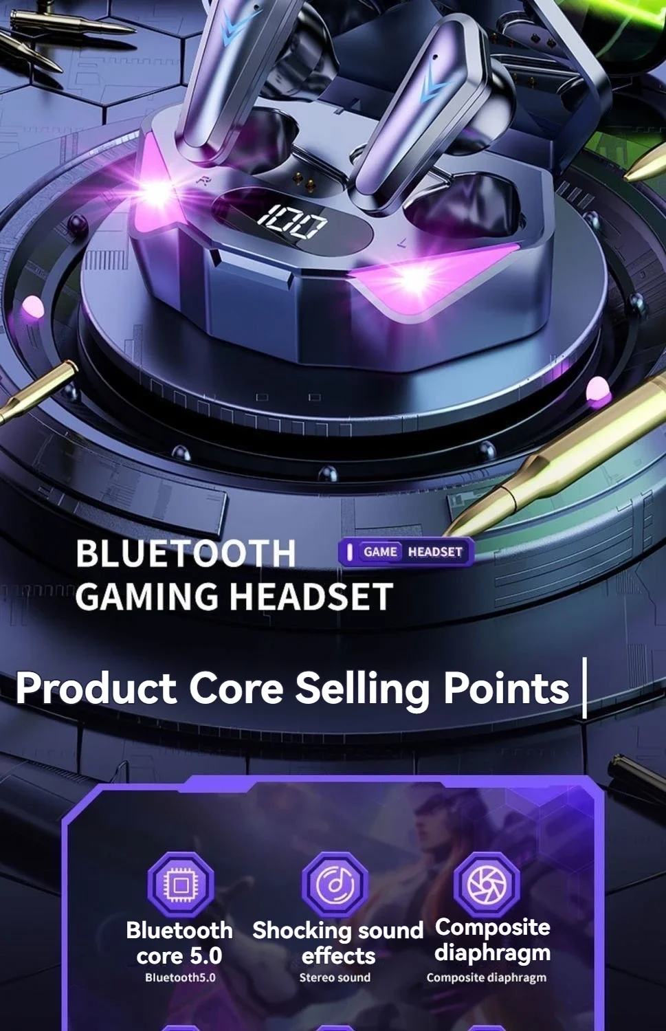 X15 tws gaming trådlösa bluetooth hörlurar med led display_voghion.com