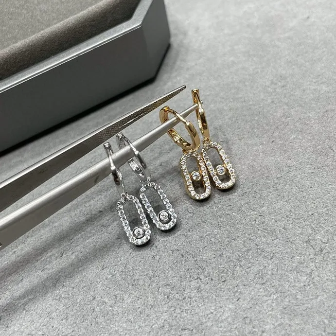 

925 sterling silver single diamond sliding earrings Fashion personality women exquisite luxury brand jewelry gifts