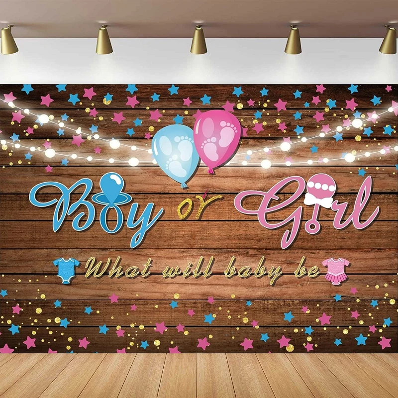 Gender Reveal Photography Background Banner Gravidanza Reveal Floral Background He Or She Rustic Wooden Baby Shower Photo Poster