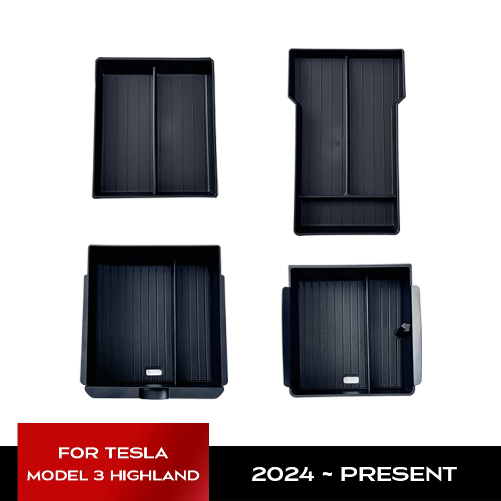 For Tesla Model 3+ Highland 2024 Center Console Eyeglasses Storage Case Armrest Storage Box Upper&Lower Flocking Accessories New