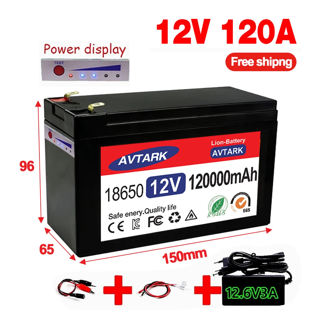 

12V Battery 65Ah/120Ah 18650 Lithium Battery Pack Rechargeable Battery for Solar Energy Electric Vehicle Battery+12.6v3A Charger