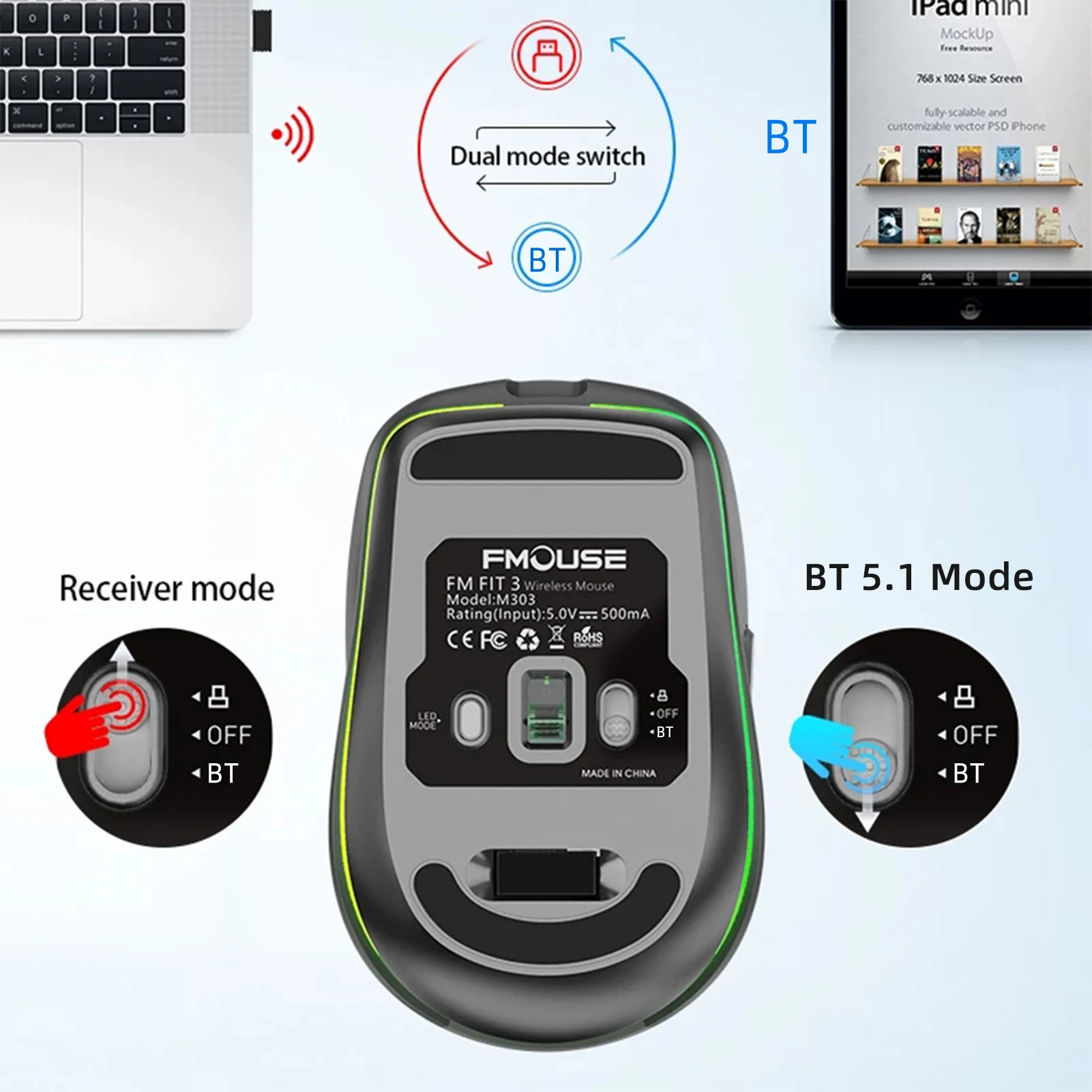 2.4G BT5.1 Dual-mode Wireless Mouse Computer Gaming Mice Ergonomic Design 2400 DPI Mute RGB Gaming Mouse for Laptop Computer gaming mouse wireless mouse wireless gaming mouse ergonomic mouse