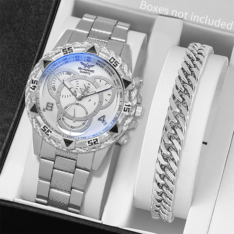 2pcs/set Fashion Men's Watch Set Casual Business Quartz Watch with Bracelet Set, Gift for Yourself,Boyfriend,Dad,Husband