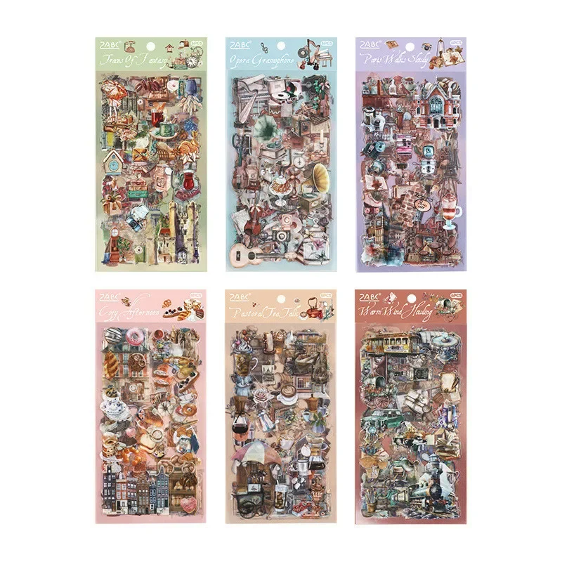 6 pezzi di adesivi retrò letterari materiali PET fai da te Scrapbooking Art Collage cancelleria Planner Decor adesivi per diario  21