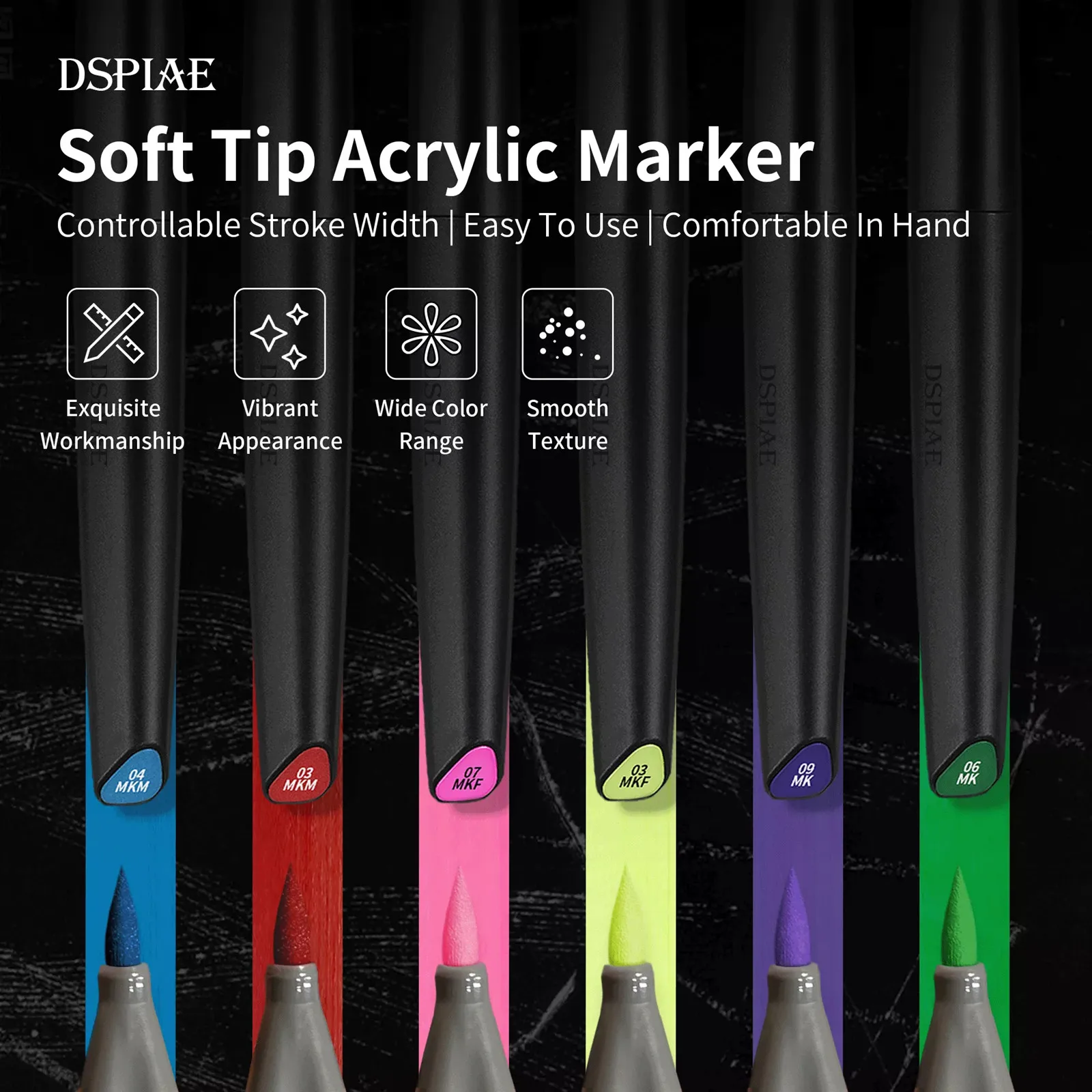 DSPIAE Environment-friendly Water-based Soft Head Marker Up To Base Color Metal Color Marker