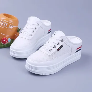 ⁦Mules White Platform Round Toe Height Outside with Strap Women's Slippers and Ladies Sandals Thick Slides Shoes on Offer Y B W I⁩ – תמונה ⁦3⁩