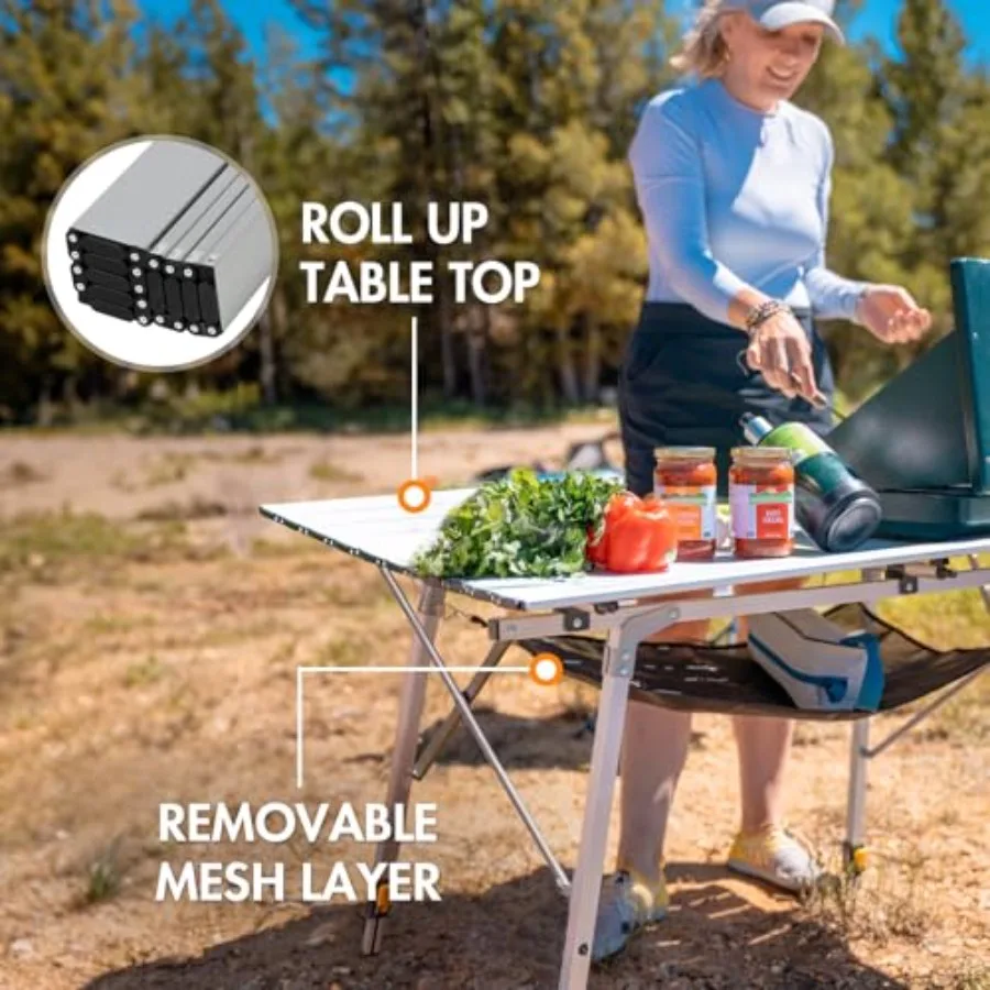 Camping Table Portable Foldable with Adjustable Legs Aluminum Folding Table Roll Up Table with Carrying Bag for Outdoor Beach P