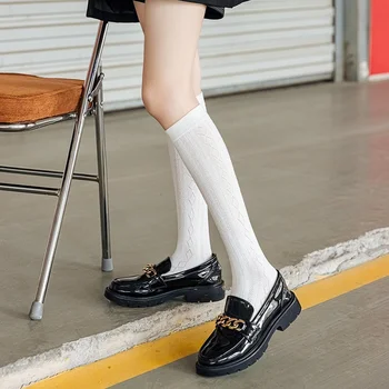 Japan Style High School Student Stockings Long Socks Solid Black White Summer Thin Woman Socks JK Costumes Girls Knee High Socks 3