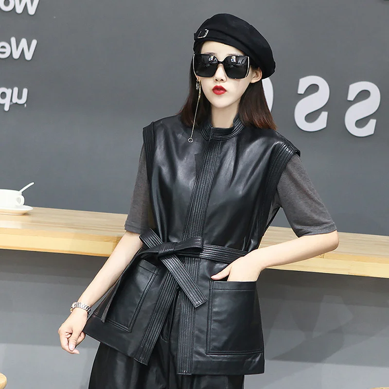 

2023 Новый Модный высококачественный Женский жилет из натуральной овечьей кожи простые женские топы тонкие элегантные куртки для женщин Cuero