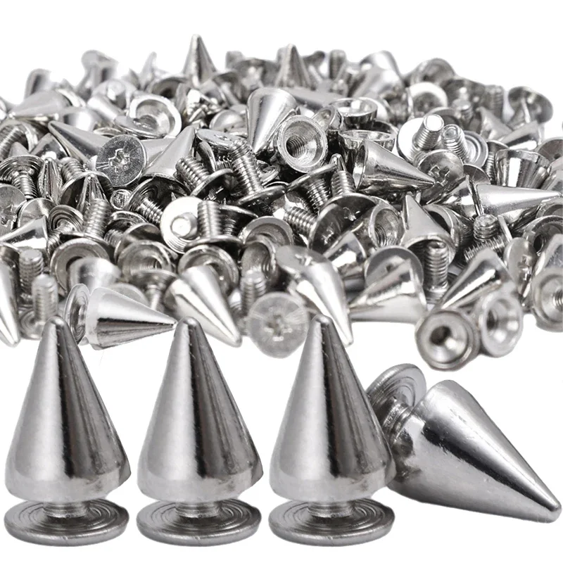 100/200Pcs DIY Punk Rock Silver Tone Cone Studs Spikes For Shoes