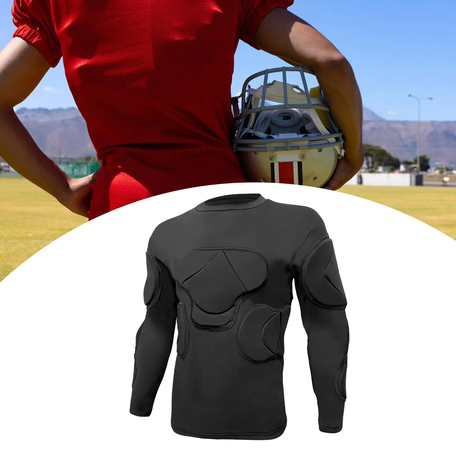 Goal Keeper Top, Goalie Training Suit, Black Chest Arm Foam Padded, Football Protective Gear,Men Soccer Jersey for Basketball