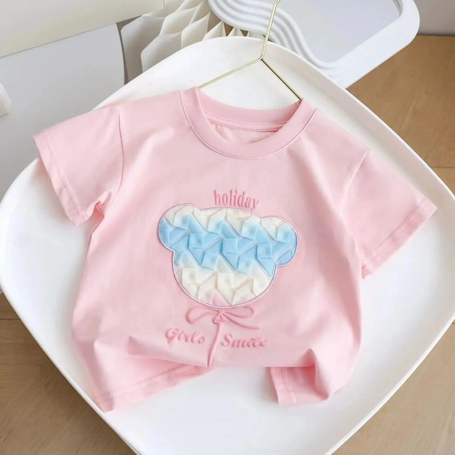 Pink short T embroidered bear