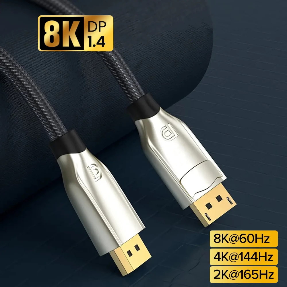 

8K VESA Certified DisplayPort Cable DP 1.4 Cable HBR3 Support 32.4Gbps HDR HDCP 2.2 FreeSync G-Sync Braided for Gaming Monitor