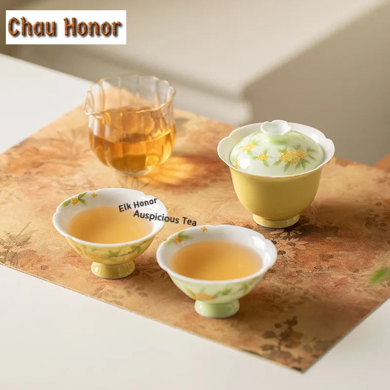 Hand-drawn Osmanthus Flowers Tea Set Complete Set Handmade Tea Ceremony Set Teapot And Tea Cup Set Teaset Accessories Ornaments