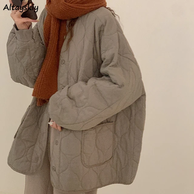 Autumn Winter Parkas for Women Simple Loose Korean Fashion Design Jacket Cute Female Aesthetic Chic Warm Streetwear V-neck Coat Ranked Product Recommendation