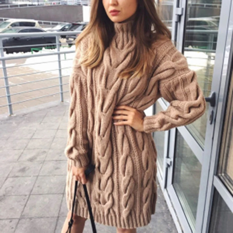 

Women's Cotton Knitted Slim Pullover Sweater Women's Turtleneck Winter Solid Long Sleeve Autumn Long Sweater Oversized Top