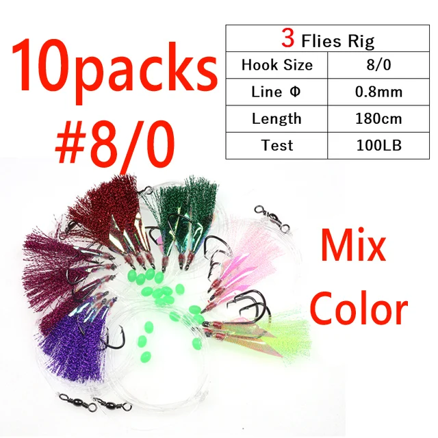 10pks 3Hooks Rig 8l0