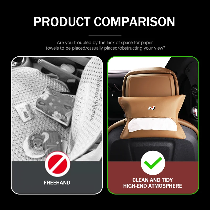 가죽 자동차 티슈 박스 종이 보관 가방 주최자 액세서리 현대 소나타 i30 i20 Tucson Elantra Kona N Line