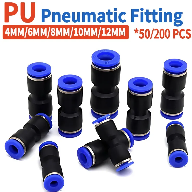 50/200 PCS PU Pneumatic Fittings Plastic Connector,4mm 6mm 8mm 10mm 12 14MM Air Water Hose Push-in Straight Gas Quick Connectors