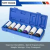 7pcs1/2" Drive Wheel Protector Impact Socket, Thin Wall Deep Impact Socket Set Durable Plastic Sleeve Lug Nut Socket 6 Point 1