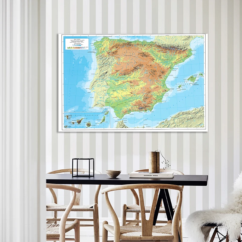 Map of The Spain in Spanish Non-woven Canvas Painting Wall Art Poster 150*100 CM Office School Supplies Home Decoration