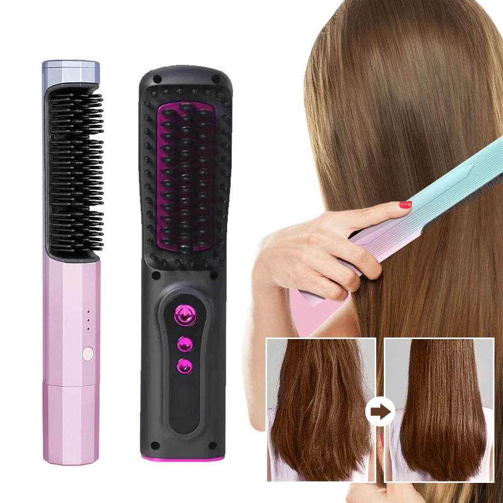 

2 In 1 Hair Straightener Brush Professional Hot Comb Straightener for Wigs Hair Curler Straightener Comb Styling Tools