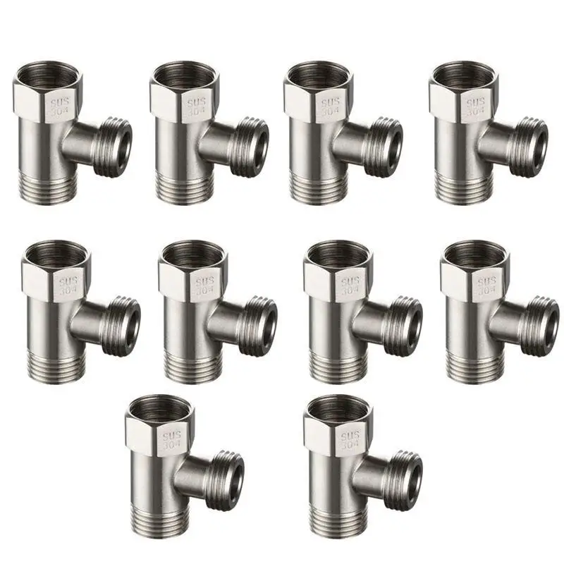 304 Stainless Steel Toilets Diverter Valve T Adapter G1/2 T-Valve 3 Ways Water Pipe Bath Bidet Sprayer Shower Fittings